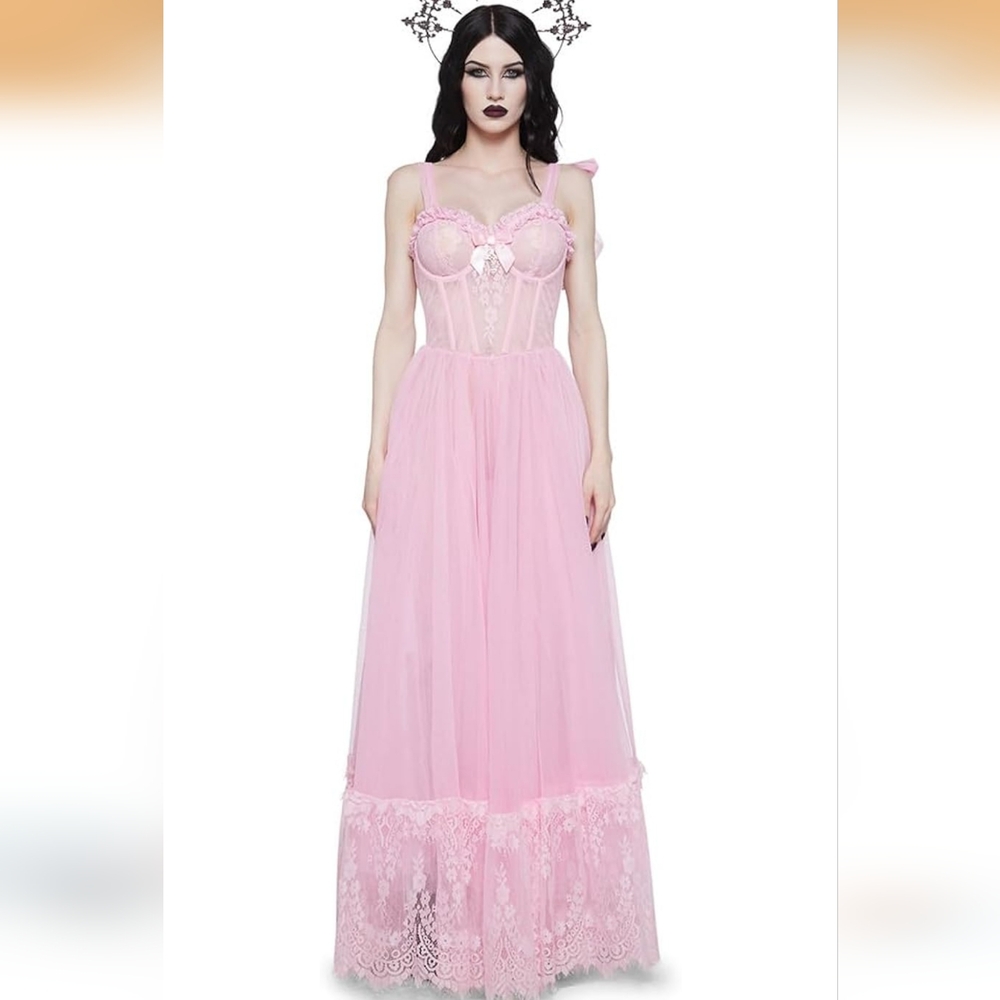 Dolls Kill Pink Lace Maxi Dress - Picture 2 of 5
